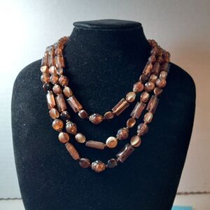 Vintage Western Germany Three Strand Beaded Necklace